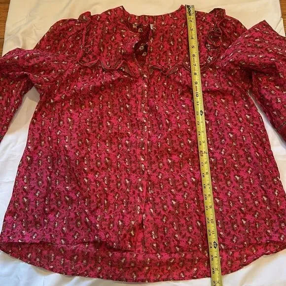 Joie Peasant Style Floral Print Long Sleeve shirt Button Down Ruffled Detail LG - Picture 7 of 10